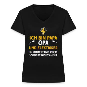 Ich Bin Papa Opa Und Elektriker... - Frauen-T-Shirt mit V-Ausschnitt - Schwarz - Vorne - Lela (165cm)