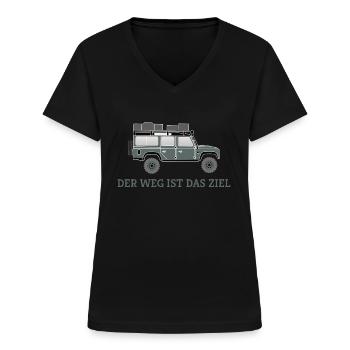Dachzelt Offroad 4x4 Reisefahrzeug T-Shirt - Frauen-T-Shirt mit V-Ausschnitt - Schwarz - Vorne - Lela (165cm)
