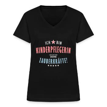 Kinderpflegerin Beruf - Geschenk - Frauen-T-Shirt mit V-Ausschnitt - Schwarz - Vorne - Lela (165cm)