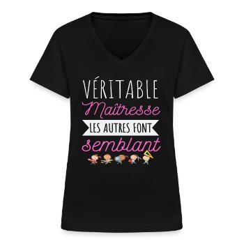 T shirt maîtresse véritable maîtresse cadeau - T-shirt col V Femme - noir - Devant - Lela (165cm)