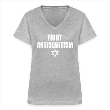 fight antisemitism - T-shirt col V Femme - gris chiné - Devant - Lela (165cm)