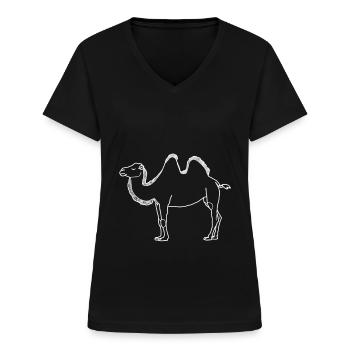 Kamel - Frauen-T-Shirt mit V-Ausschnitt - Schwarz - Vorne - Lela (165cm)