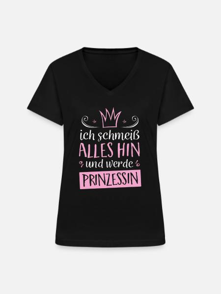 ich werde Prinzessin - Frauen-T-Shirt mit V-Ausschnitt - Schwarz