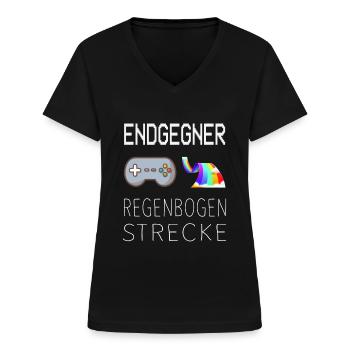 Endgegner Regenbogenstrecke Mario Kart Gaming - Frauen-T-Shirt mit V-Ausschnitt - Schwarz - Vorne - Lela (165cm)
