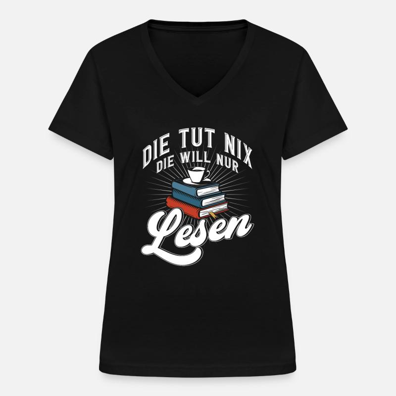 Leseratte Bücherwurm Lesen Buch Bücher Geschenk - Frauen-T-Shirt mit V-Ausschnitt - Schwarz