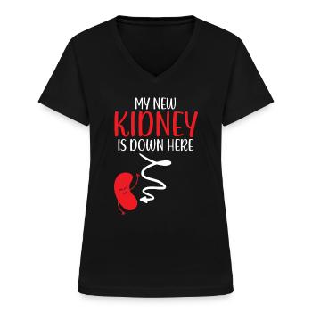 Meine neue Niere ist hier Transplantation Organ Empfänger - Frauen-T-Shirt mit V-Ausschnitt - Schwarz - Vorne - Lela (165cm)
