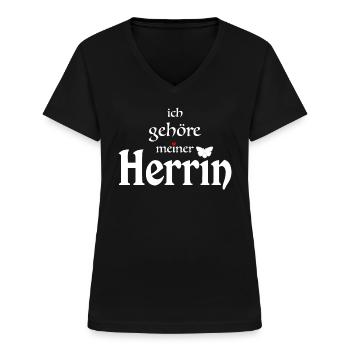 Ich gehöre meiner Herrin - Design für Sklaven. - Frauen-T-Shirt mit V-Ausschnitt - Schwarz - Vorne - Lela (165cm)