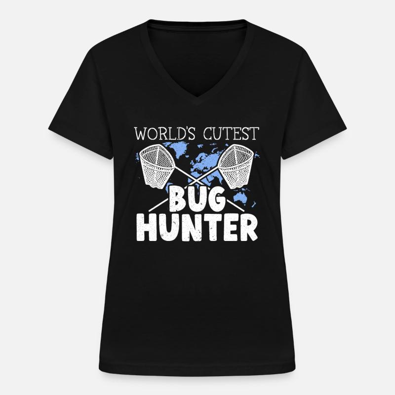World's Cutest Bug Hunter Insect Catching Ladybug - Women's V-neck T-shirt - black
