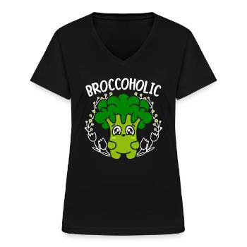Broccoholic Gemüse Vegetarischer veganer Brokkoli - Frauen-T-Shirt mit V-Ausschnitt - Schwarz - Vorne - Lela (165cm)
