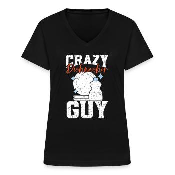 Verrückter Tellerwäscher Typ Geschirrspüler Beruf Job - Frauen-T-Shirt mit V-Ausschnitt - Schwarz - Vorne - Lela (165cm)