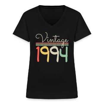 Jahrgang 1994 - Frauen-T-Shirt mit V-Ausschnitt - Schwarz - Vorne - Lela (165cm)