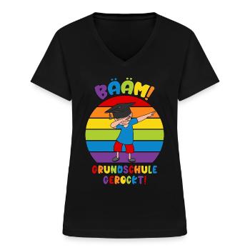 Bääm Schule gerockt Abschluss Grundschule 2026 - Frauen-T-Shirt mit V-Ausschnitt - Schwarz - Vorne - Lela (165cm)