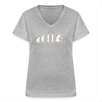 Briques Briques Ouvrier de la construction Briqueteur-maçon - T-shirt col V Femme - gris chiné - Devant - Lela (165cm)
