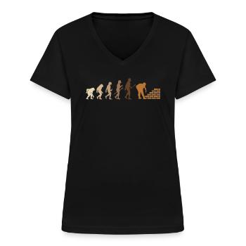 Briques Briques Ouvrier de la construction Briqueteur-maçon - T-shirt col V Femme - noir - Devant - Lela (165cm)