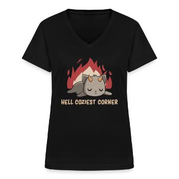 Humor - Dark Humor - Evil Humor - Satan Humor - Frauen-T-Shirt mit V-Ausschnitt - Schwarz - Vorne - Lela (165cm)