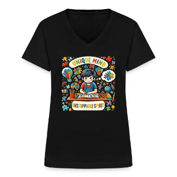 AuDHD Autismus ADHS Autistisches Spektrum Neurodiversität - Frauen-T-Shirt mit V-Ausschnitt - Schwarz - Vorne - Lela (165cm)