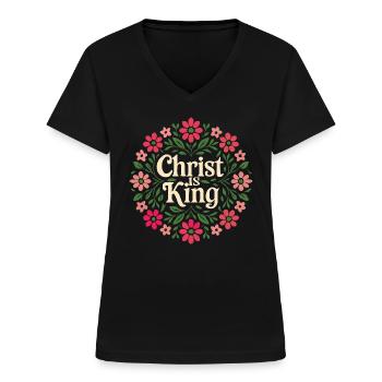 Jesus Is King Christian Faith Woman - Women's V-neck T-shirt - black - Front - Lela (165cm)