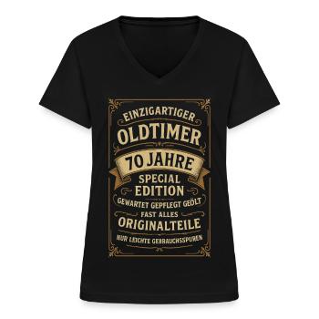 70. Geburtstag 70er 70ter 70 Jahre Oldtimer - Frauen-T-Shirt mit V-Ausschnitt - Schwarz - Vorne - Lela (165cm)