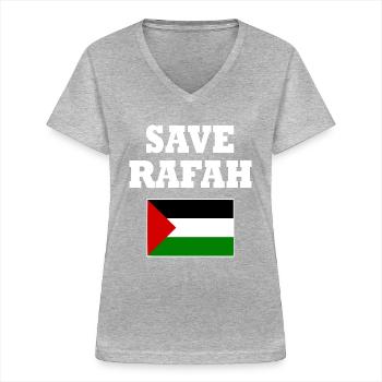 Save rafah - T-shirt col V Femme - gris chiné - Devant - Lela (165cm)