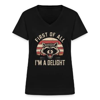 First Of All I'm A Delight - Vintage Sunset - Frauen-T-Shirt mit V-Ausschnitt - Schwarz - Vorne - Lela (165cm)
