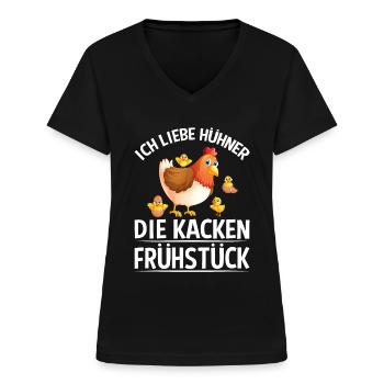 Ich Liebe Hühner, die kacken Frühstück - Frauen-T-Shirt mit V-Ausschnitt - Schwarz - Vorne - Lela (165cm)