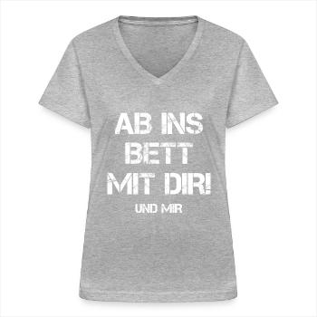 Off to bed with you and me pick up a date - Women's V-neck T-shirt - sports grey - Front - Lela (165cm)