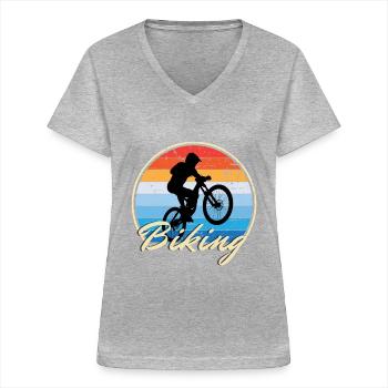 Vélo Cyclisme Vélo cadeau de style vintage - T-shirt col V Femme - gris chiné - Devant - Lela (165cm)