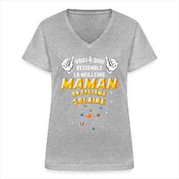 Meilleure Maman Du Système Solaire - T-shirt col V Femme - gris chiné - Devant - Lela (165cm)