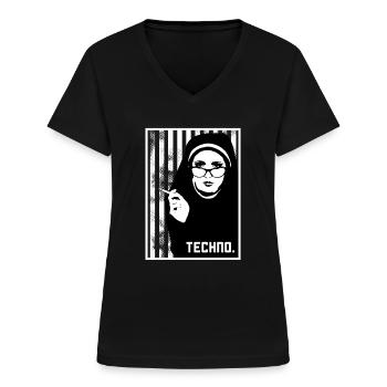 Techno Gabber Rave Elektro Breakbeat Tech-House - Frauen-T-Shirt mit V-Ausschnitt - Schwarz - Vorne - Lela (165cm)