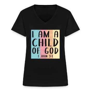 Christian christian bible god gift believer - Women's V-neck T-shirt - black - Front - Lela (165cm)
