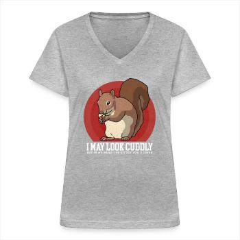 Süßes Eichhörnchen Hörnchen Geschenk - Frauen-T-Shirt mit V-Ausschnitt - Grau meliert - Vorne - Lela (165cm)