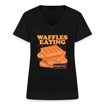 Waffle Waffle Lover Waffles Gift - Women's V-neck T-shirt - black - Front - Lela (165cm)