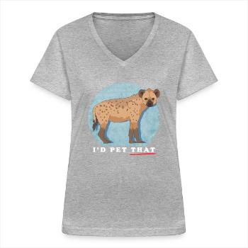 Hyena Hyena Spotted Hyena Gift - Women's V-neck T-shirt - sports grey - Front - Lela (165cm)