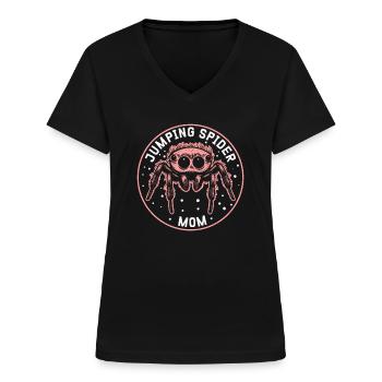 Springspinne Mom Springspinnen Geschenk - Frauen-T-Shirt mit V-Ausschnitt - Schwarz - Vorne - Lela (165cm)