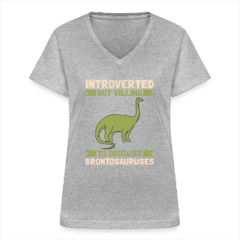 Brontosaurus Dino Geschenk - Frauen-T-Shirt mit V-Ausschnitt - Grau meliert - Vorne - Lela (165cm)