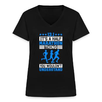 Demi-marathon Cadeau pour demi-marathon - T-shirt col V Femme - noir - Devant - Lela (165cm)