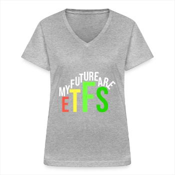 meine Zukunft sind ETFs - Frauen-T-Shirt mit V-Ausschnitt - Grau meliert - Vorne - Lela (165cm)