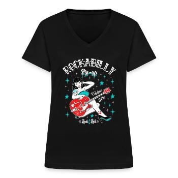 Rockabilly Vintage Rocker Rock N Roll Pinup - Frauen-T-Shirt mit V-Ausschnitt - Schwarz - Vorne - Lela (165cm)