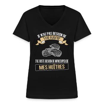 huitres et thérapie - T-shirt col V Femme - noir - Devant - Lela (165cm)