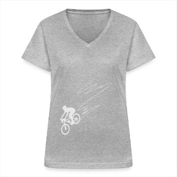 Race with bike on MTB Downhill Cycling Park - Women's V-neck T-shirt - sports grey - Front - Lela (165cm)