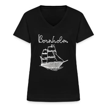 Bornholm Ostsee Insel Urlaub mit Segelschiff - Frauen-T-Shirt mit V-Ausschnitt - Schwarz - Vorne - Lela (165cm)