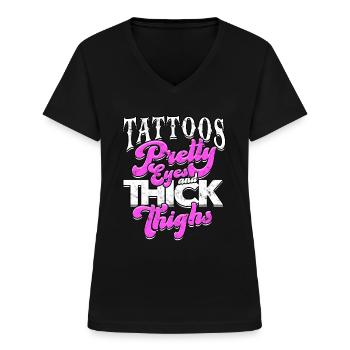 cuisses épaisses cuisses épaisses cuisses épaisses cuisses - T-shirt col V Femme - noir - Devant - Lela (165cm)