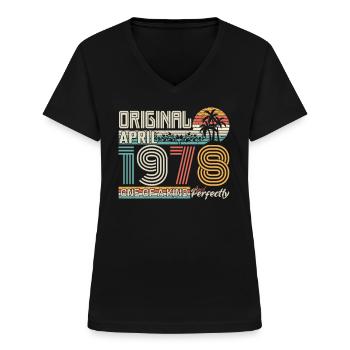 Avril 1978 anniversaire April 1978 cadeau 1978 - T-shirt col V Femme - noir - Devant - Lela (165cm)