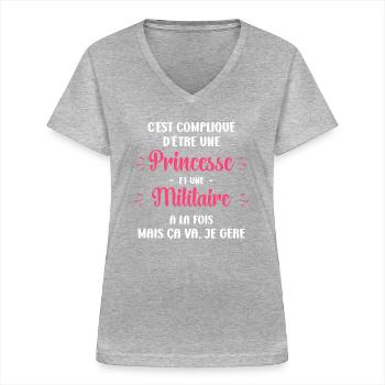 militaire - T-shirt col V Femme - gris chiné - Devant - Lela (165cm)