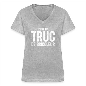 Un Truc De Bricoleur Réparation Bricolage Papy - T-shirt col V Femme - gris chiné - Devant - Lela (165cm)