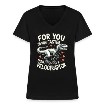 Vélociraptor Humour St Valentin Cadeau Dinosaure - T-shirt col V Femme - noir - Devant - Lela (165cm)