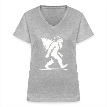 Bigfoot Noël Sapin Cadeau Humour - T-shirt col V Femme - gris chiné - Devant - Lela (165cm)