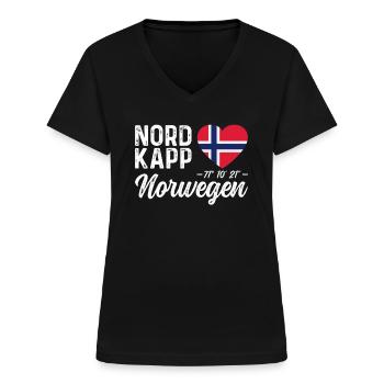 Norwegen Norway Koordinaten Norwegenflagge Nordkap - Frauen-T-Shirt mit V-Ausschnitt - Schwarz - Vorne - Lela (165cm)