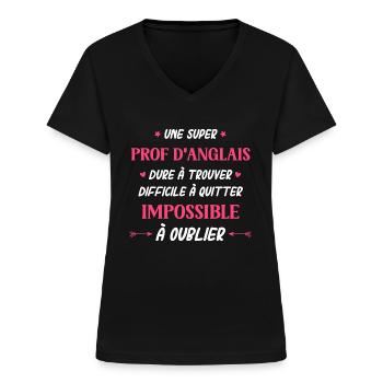 Super prof d'anglais - T-shirt col V Femme - noir - Devant - Lela (165cm)