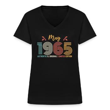 May 1965 Retro May 1965 Anniversary - Women's V-neck T-shirt - black - Front - Lela (165cm)